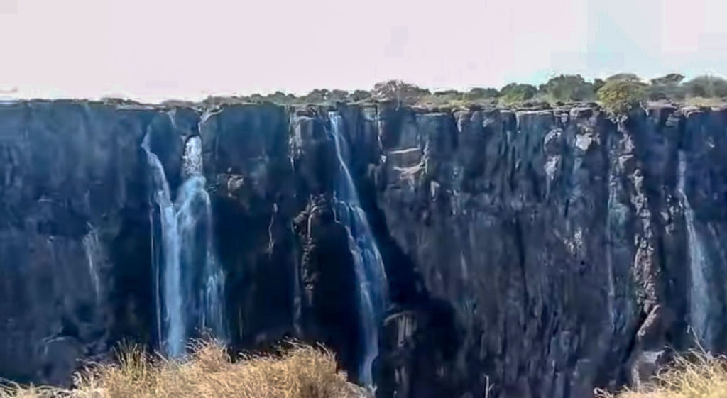 A image of Victoria Falls during the 2019 draught. Not completely dry, but in comparison a big change